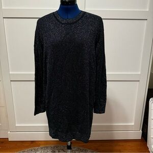 rag & bone Black Blue Long Sleeve Midi Sweater Dress